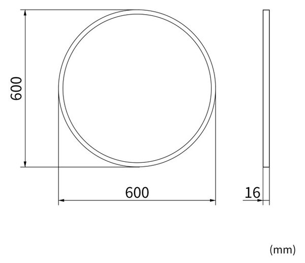 Erga Round, okrúhle zrkadlo 60cm, čierny rám, ERG-V01-ROUND-6060-BK