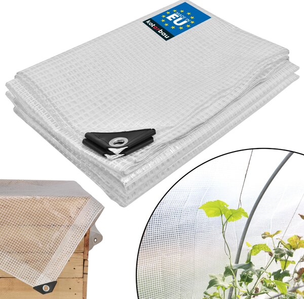 KOTARBAU® Plachta s očkami 120 g/m² priehľadná 3x5 m krycia plachta fólia na skleníky vodotesná priehľadná univerzálna sieťovina