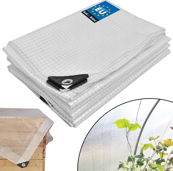KOTARBAU® Plachta s očkami 120 g/m² priehľadná 5x8 m krycia plachta fólia na skleníky vodotesná priehľadná univerzálna sieťovina
