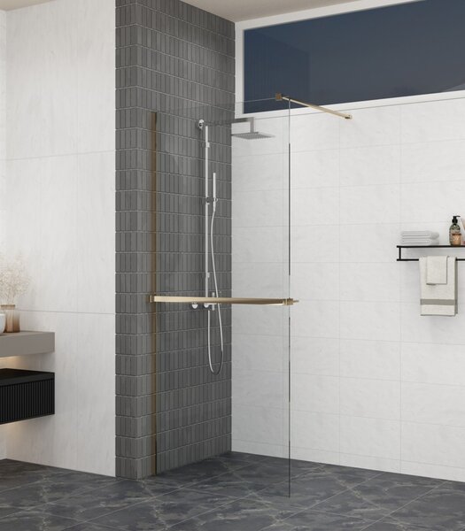 Erga Paris, polička/držiak na uteráky pre sprchovú zástenu (max. 140cm), zlatá matná, ERG-V02-PARIS-SHELF-GB