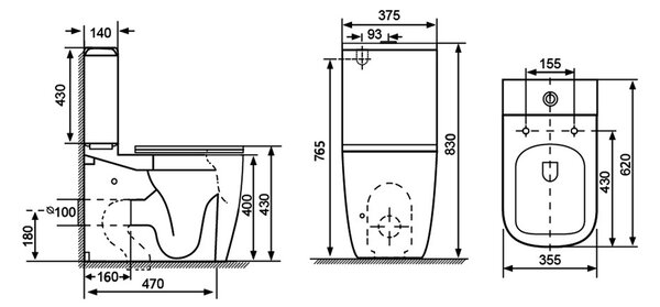 Sapho Sapho, IMALA kombi WC, Vortex Rimless, spodný/zadný odpad, biela, PC107V