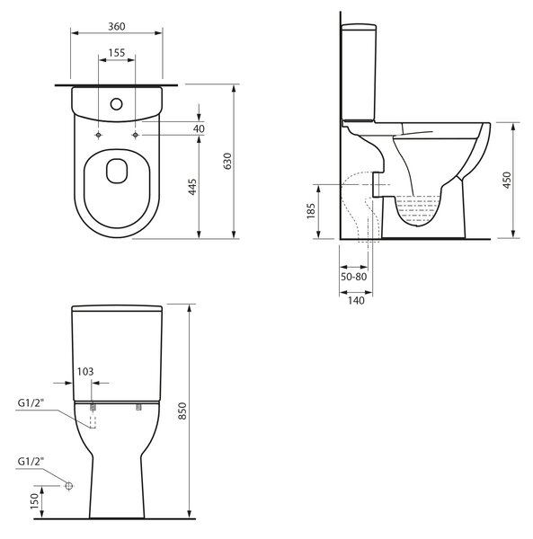 Sapho Sapho, SANIVEX kombi WC, zvyšené sedenie, Rimless, spodný/zadný odpad, biela, PC108WR