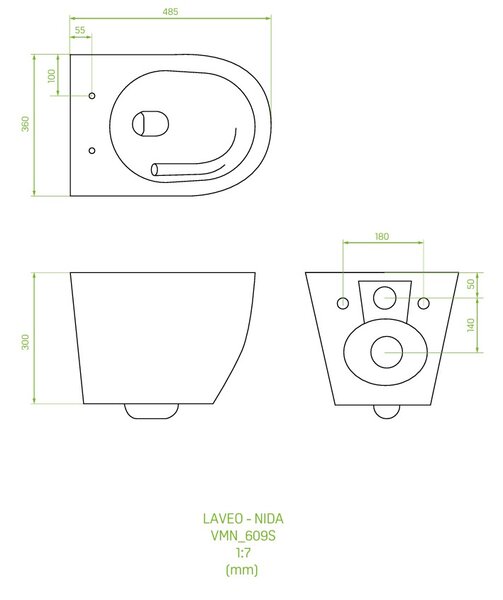 Laveo Nida Cycleon 2.0, závesná WC misa s toaletným sedadlom z duroplastu, Vortex splachovanie, biela lesklá, LAV-VMN_609S