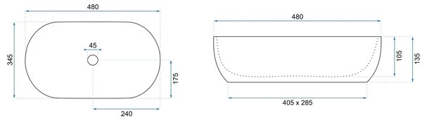 Rea Amelia 48, umývadlo na dosku 480x345x135 mm, imitácia kameňa Saturn, REA-U0636