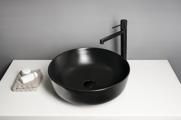 Sapho Sapho, RONDEA keramické umývadlo na dosku priemer 41cm, čierna matná, AR445B