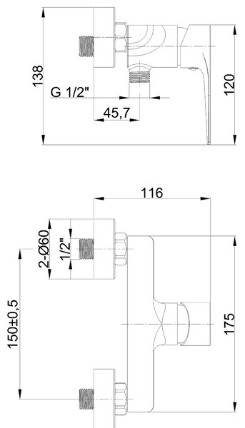 Invena Pinios, sprchové batérie 150mm, chrómová, INV-BN-92-001-X