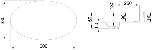 Invena Elara, umývadlo na dosku 600x380x165 mm, biela lesklá, INV-CE-03-W60-Y