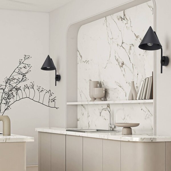TK Lighting Nástenné svetlo Cono, 1-pl., čierne, E27, Čierna, Obývacia izba / jedáleň, kov, Moderný, Nástenné svietidlo