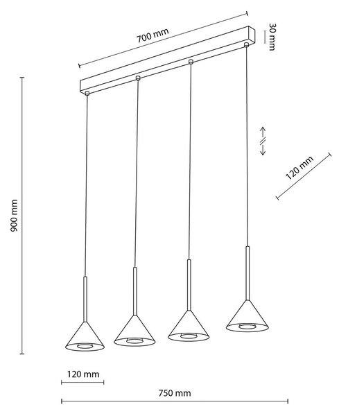 TK Lighting Závesné svietidlo Cono Mini, 4-pl., čierne GU10, Čierna, Obývacia izba / jedáleň, kov, Moderný, Závesné svietidlo
