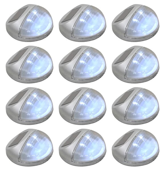 Vonkajšie solárne nástenné LED svietidlá 12 ks okrúhle strieborné