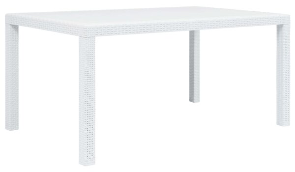 Záhradný stôl biely 150x90x72 cm plastový s ratanovým vzhľadom