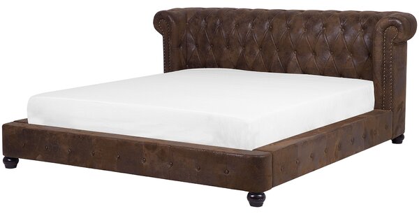 EU super king size posteľ 180x200 cm imitácia kože hnedá posteľ s roštom čelo v štýle chesterfield klasická