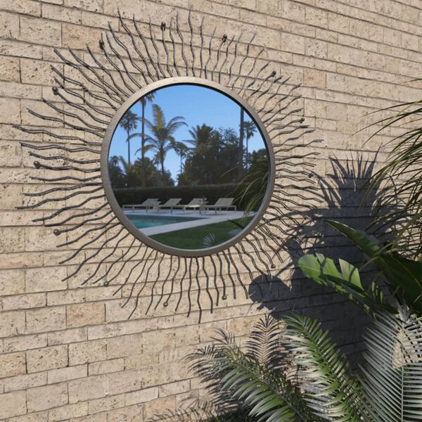 Záhradné nástenné zrkadlo dizajn slnečných lúčov 80 cm čierne