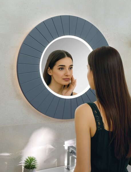 Sapho Sapho, LUMIRO STRIP guľaté zrkadlo s LED osvetlením v ráme, priemer 75cm, siena, LR750-4242S