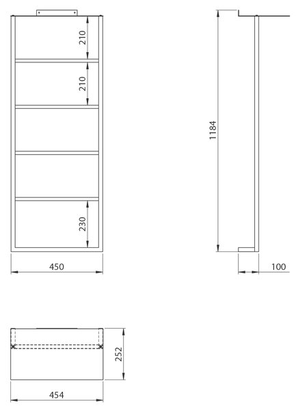 Sapho Sapho, SKA nástenný držiak uterákov s policou 454x1184x252mm, čierna mat, SKA701
