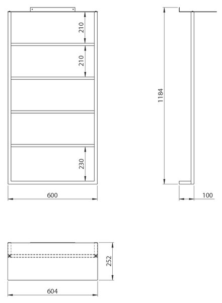 Sapho Sapho, SKA nástenný držiak uterákov s policou 604x1184x252mm, čierna matná, SKA702