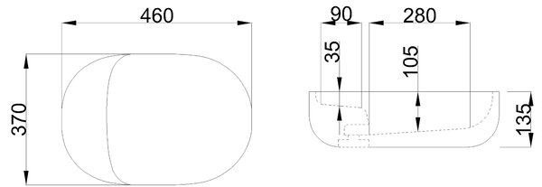Invena Elara, umývadlo na dosku 460x370x135 mm, biela lesklá, INV-CE-03-P46-Y