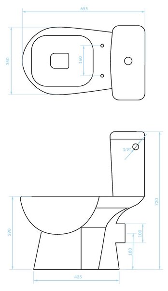 Kuchinox Lario, WC kombi, dvojtlačítko 3/6l, zadný odpad, sedadlo s pomalým zatváraním, biela, LAV-VKL_604P