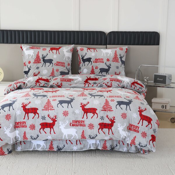 Mikroplyšové obliečky MERRY CHRISTMAS DEER sivé Rozmer obliečky: 2 ks 70 x 90 cm | 200 x 220 cm