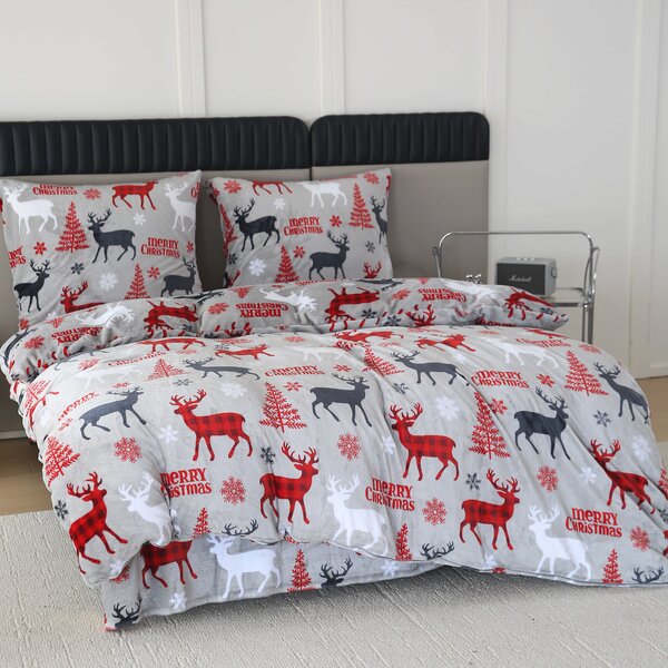 Mikroplyšové obliečky MERRY CHRISTMAS DEER sivé Rozmer obliečky: 2 ks 70 x 90 cm | 200 x 220 cm