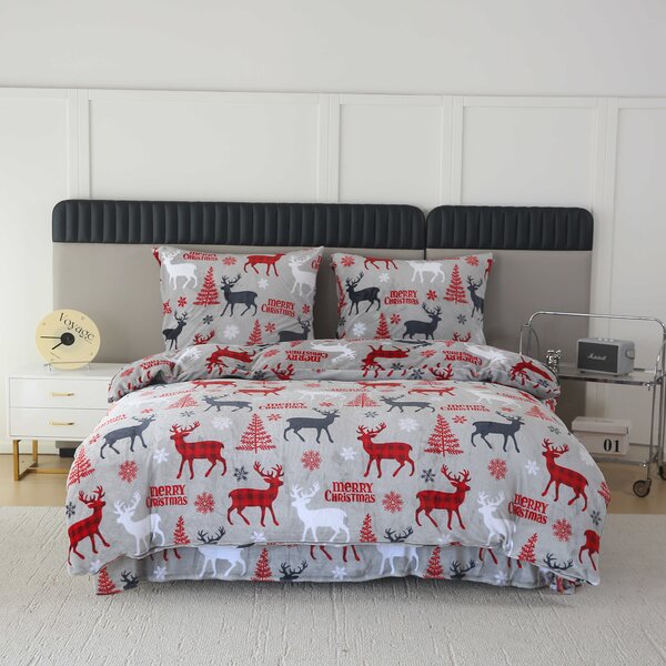 Mikroplyšové obliečky MERRY CHRISTMAS DEER sivé Rozmer obliečky: 2 ks 70 x 90 cm | 200 x 220 cm