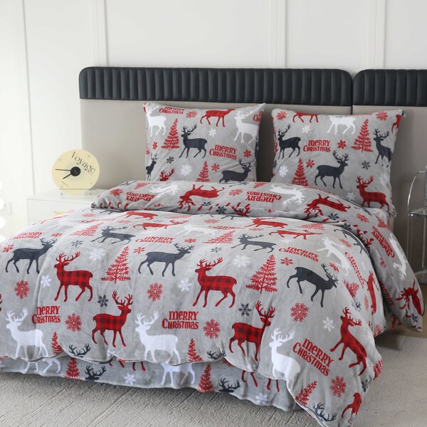 Mikroplyšové obliečky MERRY CHRISTMAS DEER sivé Rozmer obliečky: 2 ks 70 x 90 cm | 200 x 220 cm