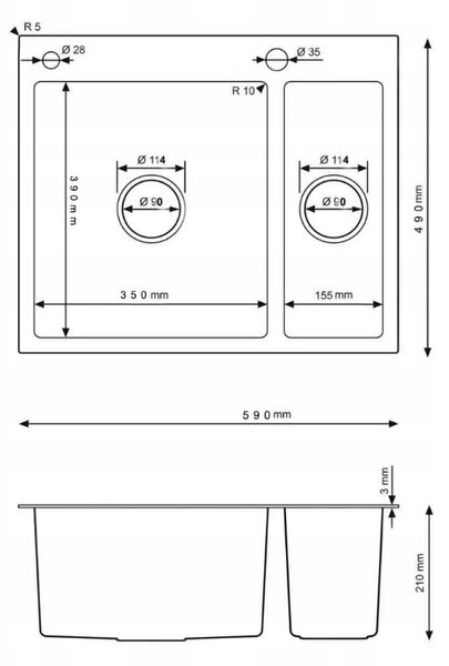 Erga HD, 1,5-komorový oceľový drez 590x490x210 mm, oceľová, ERG-MLS-HD5949