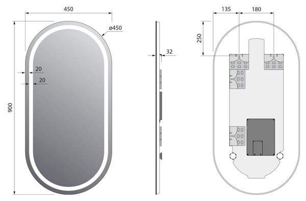 Sapho Sapho, NYX zrkadlo oválne s LED osvetlením 45x90cm, NY045
