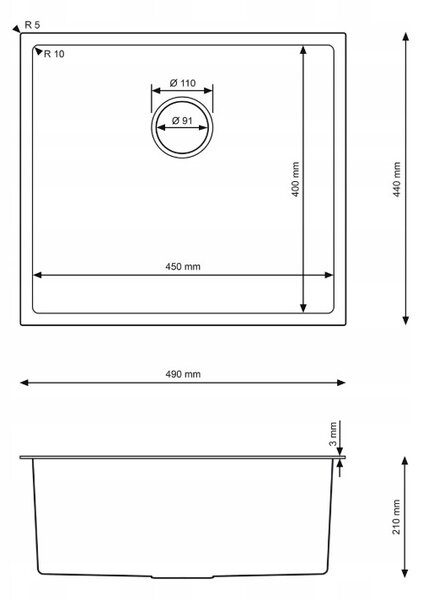 Erga HD, 1-komorový oceľový drez 490x440x210 mm, medená, ERG-MLS-HD4944Z