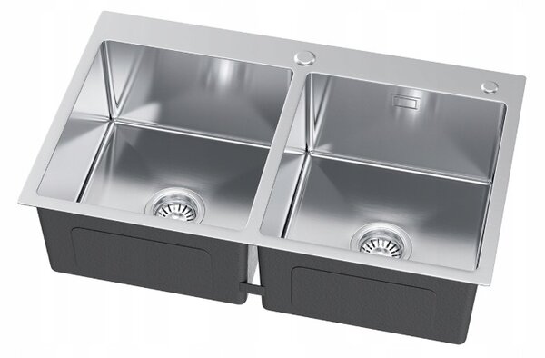 Erga HD, 2-komorový oceľový drez 780x480x215 mm, brúsená oceľ, ERG-MLS-LEX7848