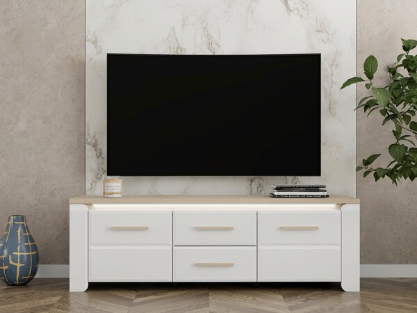 SKRINKA POD TV, biela, dub bianco, 154/49,5/40 cm Carryhome - TV nábytok