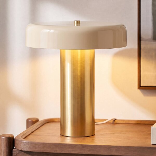 NOLA Stolová lampa Dionne, mosadz/béžová, 33 cm, kov, E14, Krémová / jantárovo žltá, Obývacia izba / jedáleň, kov, Moderný, Stojacie svietidlo