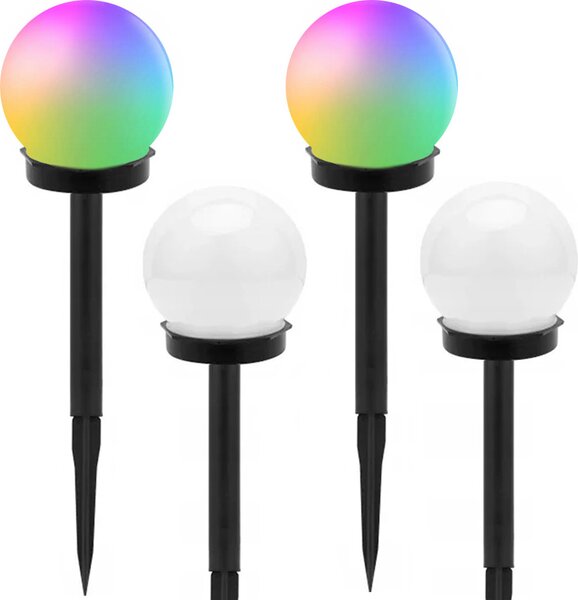 Verk 12284 Záhradná solárna lampa guľa RGB, 10 cm, IP65, 4 ks