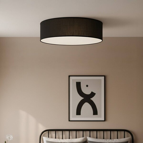 Milagro Lighting Stropné svietidlo Marshall, čierne, Ø 50 cm, kov/ratan, Čierna, Obývacia izba / jedáleň, Drevo, Moderný, Závesné svietidlo