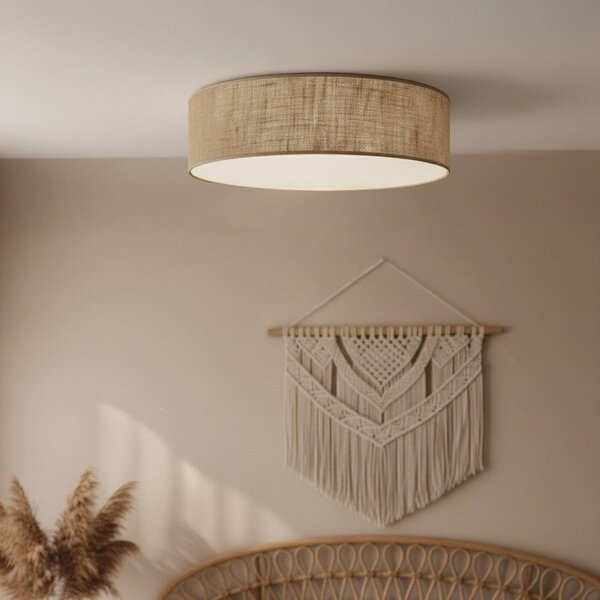 Milagro Lighting Stropné svietidlo Marshall, hnedé, Ø 50 cm, kov, ratan, Hnedá / hrdzavá, Obývacia izba / jedáleň, Drevo, Moderný, Závesné svietidlo