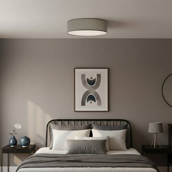 Milagro Lighting Stropné svietidlo Marshall, šedé, Ø 50 cm, kov/ratan, Hliník / sivá / zinok, Obývacia izba / jedáleň, Drevo, Moderný, Závesné svietidlo