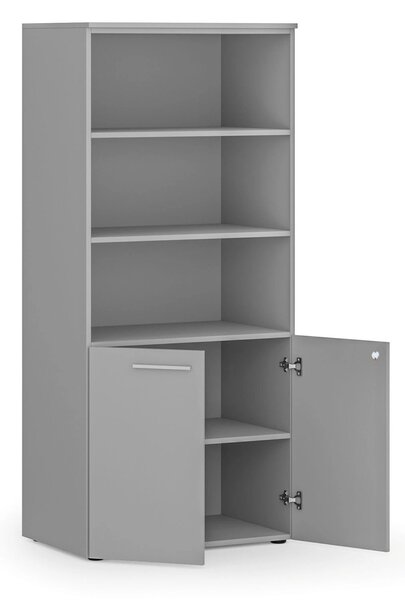 Kombinovaná kancelárska skriňa PRIMO GRAY, nízke dvere, 800 x 500 x 1781 mm, sivá