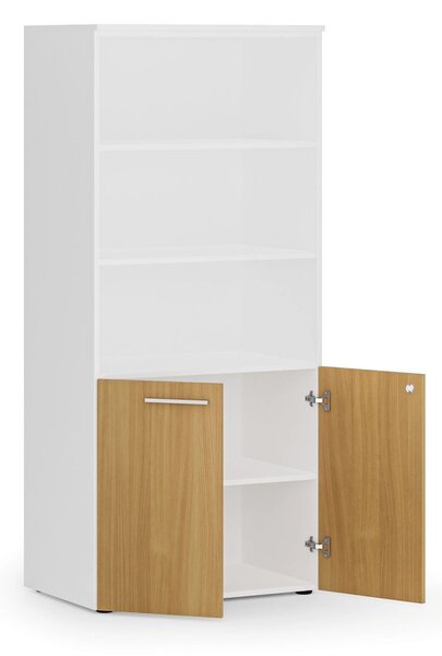 Kombinovaná kancelárska skriňa PRIMO WHITE, nízke dvere, 800 x 500 x 1781 mm, biela/buk