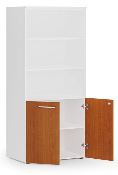Kombinovaná kancelárska skriňa PRIMO WHITE, nízke dvere, 800 x 500 x 1781 mm, biela/čerešňa