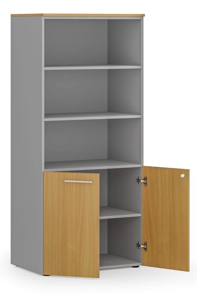Kombinovaná kancelárska skriňa PRIMO GRAY, nízke dvere, 800 x 500 x 1781 mm, sivá/buk