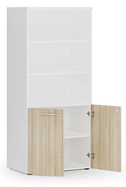 Kombinovaná kancelárska skriňa PRIMO WHITE, nízke dvere, 800 x 500 x 1781 mm, biela/dub prírodná