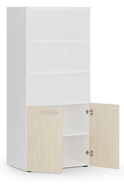Kombinovaná kancelárska skriňa PRIMO WHITE, nízke dvere, 800 x 500 x 1781 mm, biela/breza