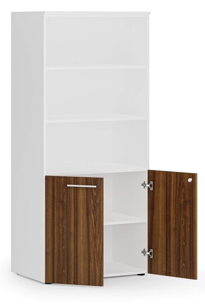 Kombinovaná kancelárska skriňa PRIMO WHITE, nízke dvere, 800 x 500 x 1781 mm, biela/orech