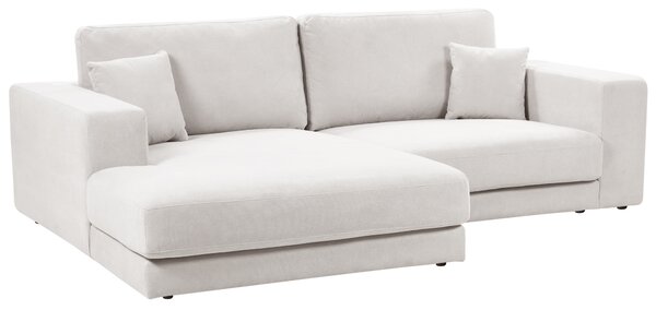 Rohová pohovka 3-miestna krémová biela čalúnená pravý roh bočné opierky extra vankúše minimalistický moderný štýl