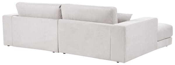 Rohová pohovka 3-miestna krémová biela čalúnená pravý roh bočné opierky extra vankúše minimalistický moderný štýl