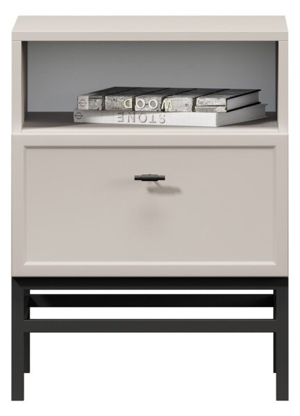 Nočný stolík so zásuvkou Lorini 45 cm - kašmír / čierne úchytky T-bar / rám