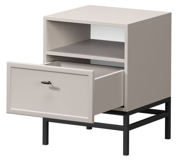 Nočný stolík so zásuvkou Lorini 45 cm - kašmír / čierne úchytky T-bar / rám