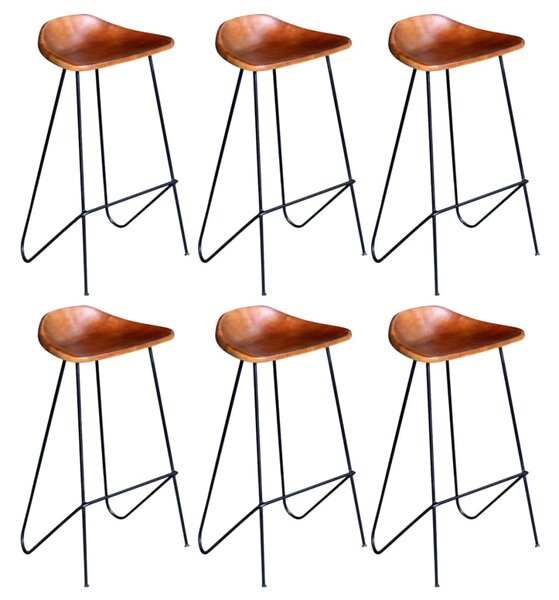 Barové stoličky 6 ks, hnedé, pravá koža