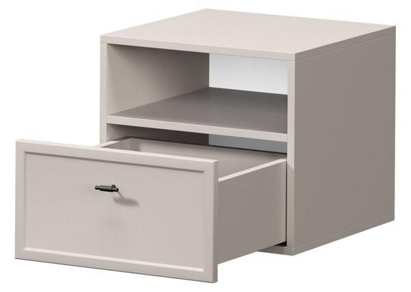 Závesný nočný stolík Lorini so zásuvkou 45 cm - kašmír / čierna úchytka T-bar