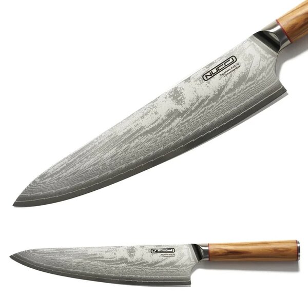 NUCCI Gyuto 23 cm - univerzálny kuchynský damaškový nôž s rukoväťou z olivového dreva CLASSE ITALY